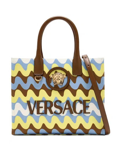 Versace Wave-pattern Tote Bag In Brown