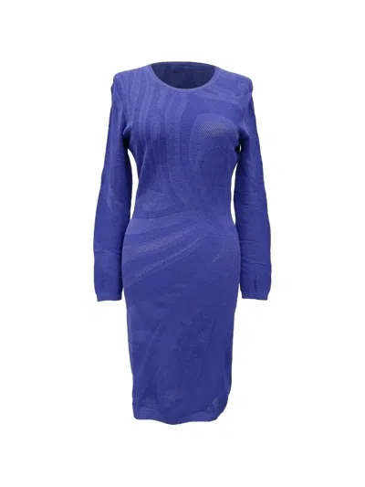 Pre-owned Versace Wavy-pattern Long-sleeve Dress In Blue
