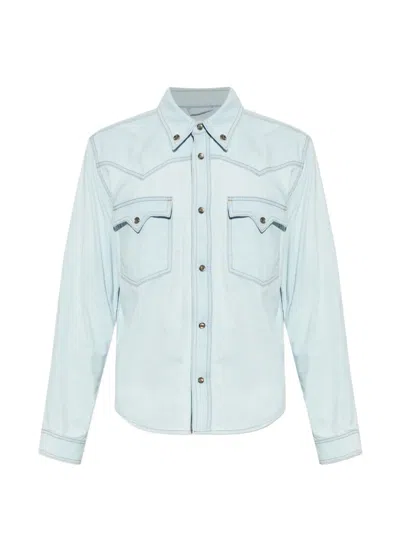 Versace Denim Shirt Long Sleeves Chest Pockets In Blue