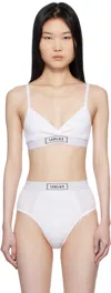 Versace White 90s Vintage Logo Ribbed Bralette In 1w010-white