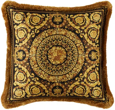 Versace White & Black Barocco Double-face Cushion In Gold