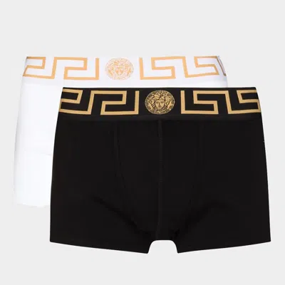 Versace Pack Of 2 Greca Stretch Boxer Briefs In White,black