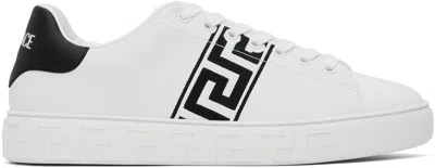 Versace White & Black Embroidered Greca Sneakers In 2w020-white+black
