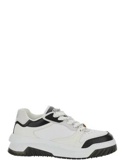 VERSACE WHITE AND BLACK SNEAKER WITH INSERTS AND CHUNKY SOLE IN LEATHER MAN