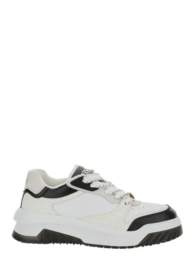 VERSACE VERSACE WHITE AND BLACK SNEAKER WITH INSERTS AND CHUNKY SOLE IN LEATHER MAN