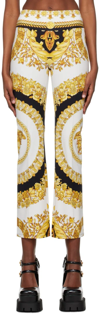 Versace Barocco Flared Printed Leggings In 5w200 White+gold+bla