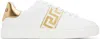 Versace White Leather Greca Sneakers In 2w110-white+gold