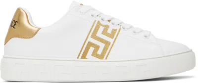 Versace Women's Embroidered Lace Up Sneakers In White/gold
