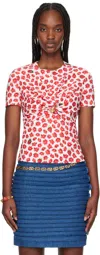 Versace Strawberry Garden Gathered Top In 5w690-white+red