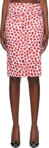 Versace White & Red Strawberry Garden Midi Skirt In 5w690-white+red