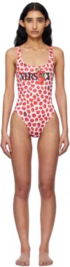 Versace Strawberry Garden Barocco Reversible One-piece Swimsuit In 5w690-white+red