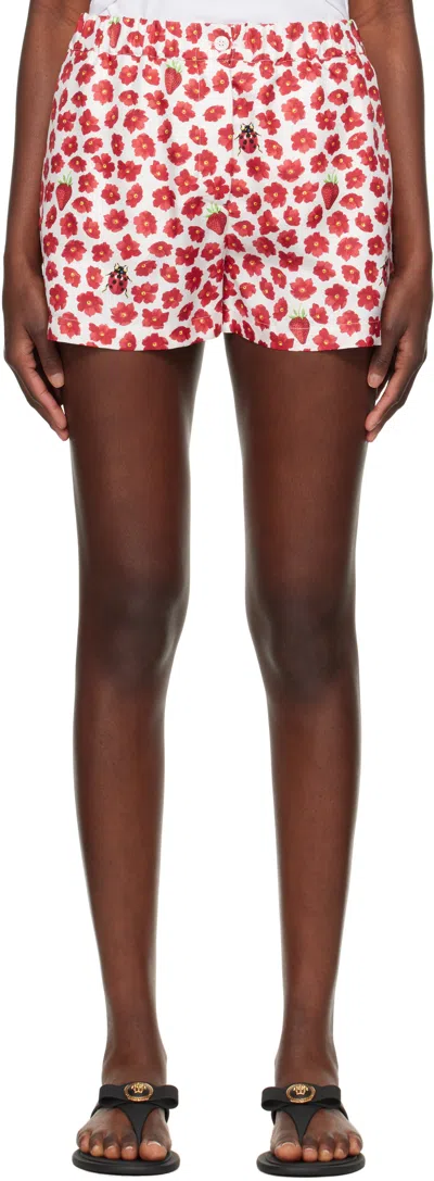 VERSACE WHITE & RED STRAWBERRY GARDEN SHORTS