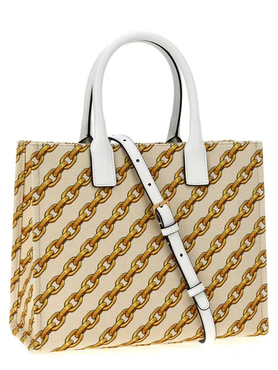 Versace White And Yellow Cotton Totes In White/multi