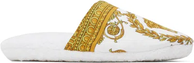Versace I Heart Baroque Bath Slippers In White/white