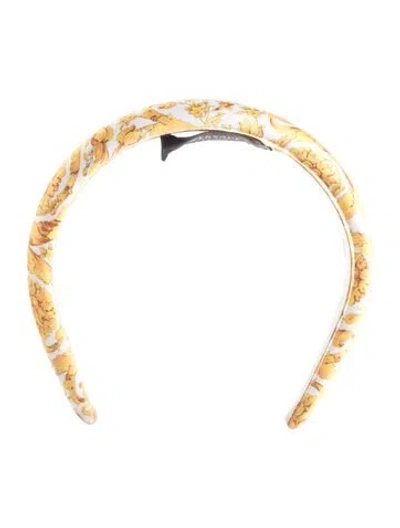 Pre-owned Versace White And Yellow  Headband With Signature Barocco Print Throughout. In White/yellow