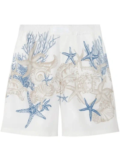 Versace Barocco Sea-print Cotton Shorts In White