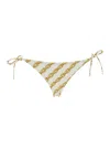 Versace White Bikini Bottom With Adjustable Tie Closure And All-over Chain Print In Tech Fabric Stretch Woma In Multicolor