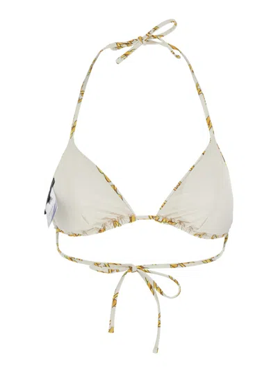 VERSACE WHITE BIKINI TOP WITH ALL-OVER CHAIN PRINT IN TECH FABRIC STRETCH WOMAN