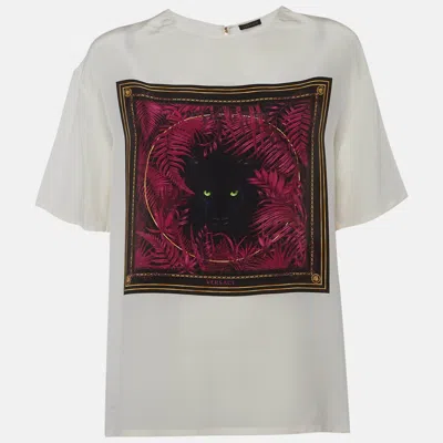 Pre-owned Versace White Black Panther Jungle Graphic Silk T-shirt M