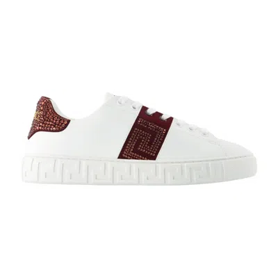 Versace White Burgundy Leather Flat Shoes
