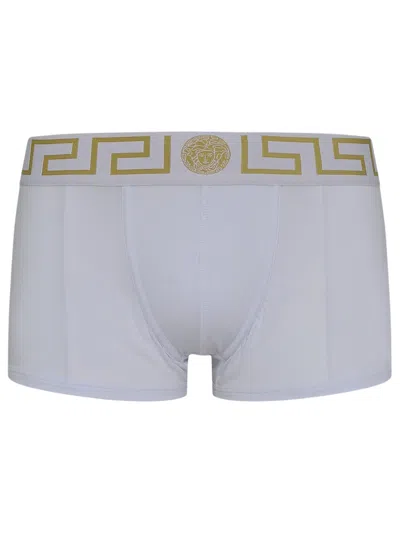 Versace White Cotton Boxer Shorts In Bianco Greca Oro