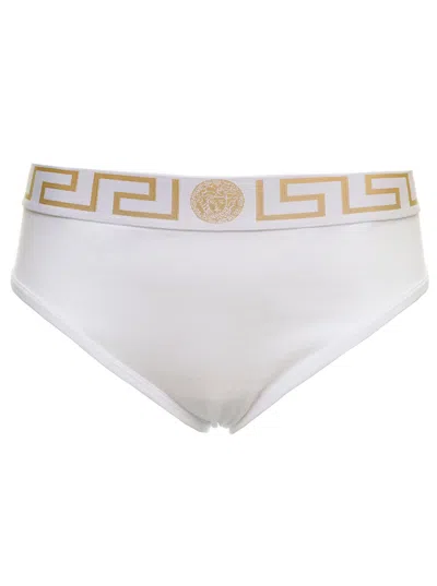 VERSACE WHITE COTTON BRIEFS AND GRECA PRINT WOMAN