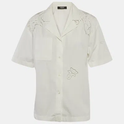 Pre-owned Versace White Cotton Poplin Short Sleeve Sangallo Shirt S