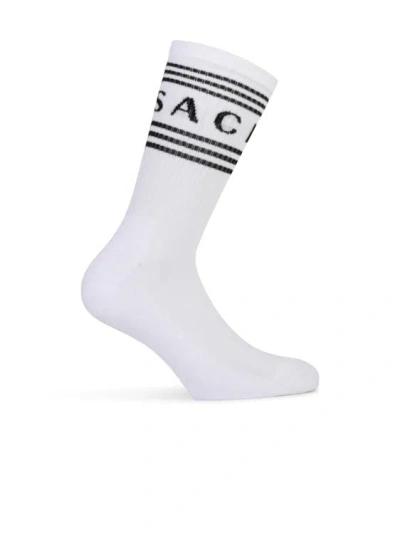Versace Logo Intarsia Athletic Socks Male White In Red