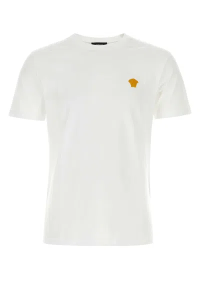 Versace White Cotton Jersey T-shirt With Medusa Head Motif In Multi