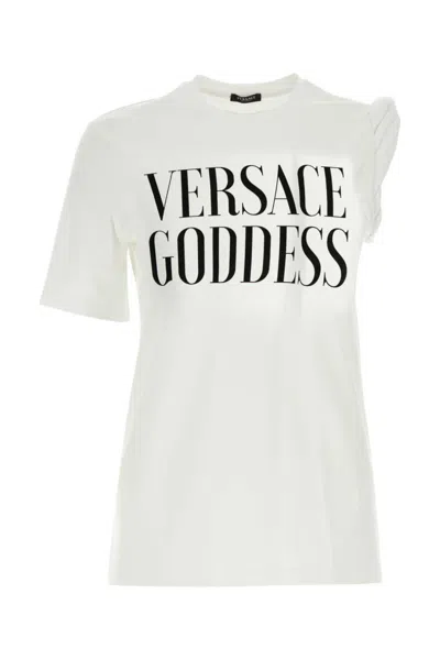 VERSACE WOMEN WHITE COTTON T-SHIRT, XS LUXURY T-SHIRTS FOR WOMEN DARVEYS