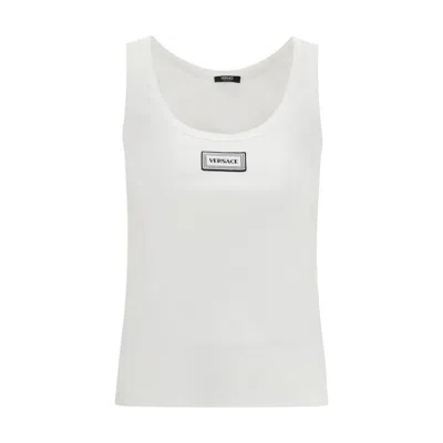 Versace Logo Cotton-blend Scoop Neck Tank Top In White