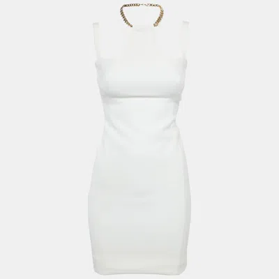 Pre-owned Versace White Crepe Chain Detail Mini Dress M