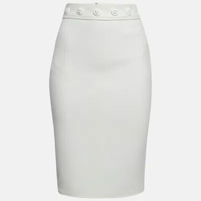 Pre-owned Versace White Crepe Logo Embellished Pencil Skirt S