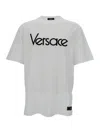 Versace White Crewneck T-shirt With Logo Lettering Print In Cotton Man In Multicolor