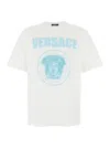 Versace White Crewneck T-shirt With Maxi Logo Print On The Front In Cotton Man In White