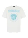 Versace White Crewneck T-shirt With Maxi Logo Print On The Front In Cotton Man In White