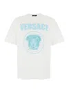 Versace White Crewneck T-shirt With Maxi Logo Print On The Front In Cotton Man