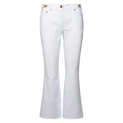 VERSACE VERSACE WHITE CROPPED FLARED JEANS