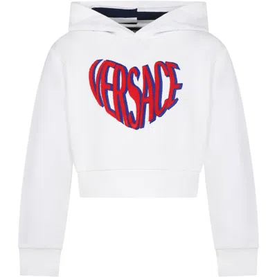 Versace Kids' White Cropped Sweatshirt For Girl With Logo