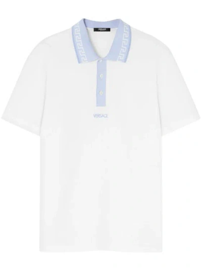 Versace White Embroidered Logo Polo Shirt