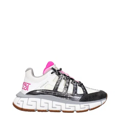 Versace White Fabric Athletic Sneakers In Multi
