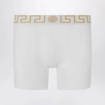 Versace White Fitted Boxers With Greca Waistband