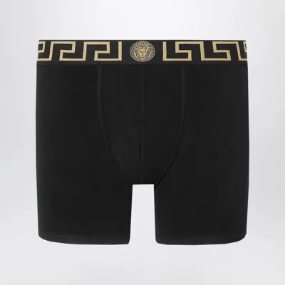 Versace White Fitted Boxers With Greca Waistband In Black