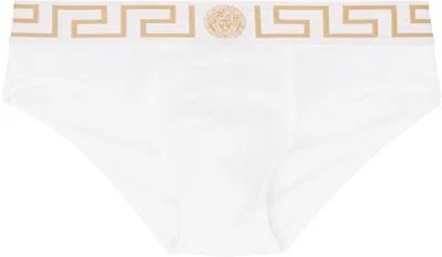Versace White Greca Border Briefs In A81h-white- Greek G