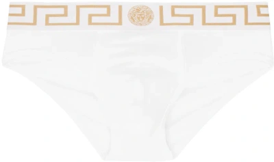 Versace White Greca Border Briefs In A81h-white- Greek Go
