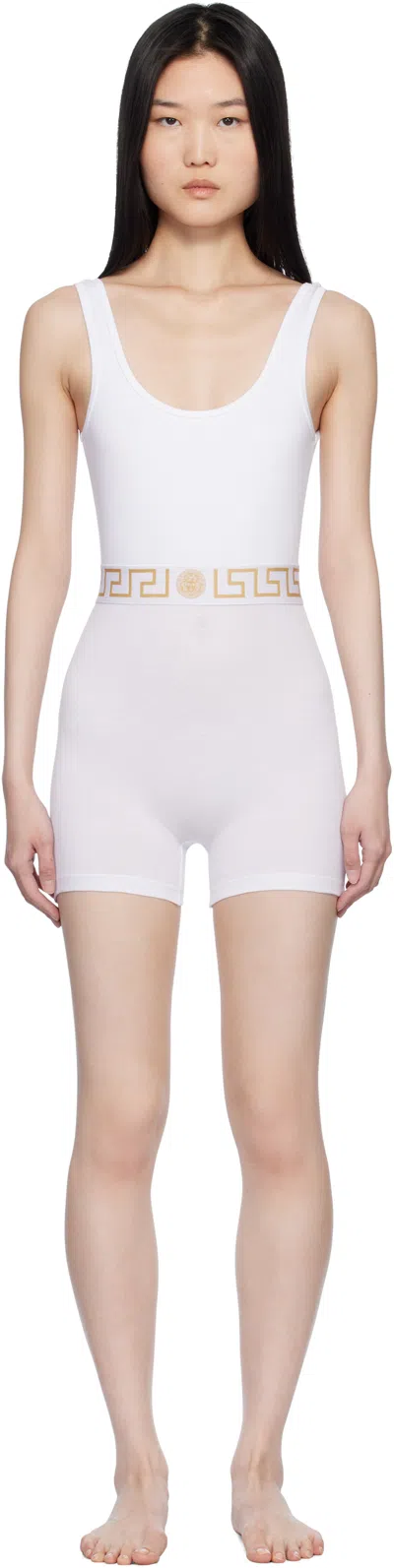 Versace White Greca Border Jumpsuit In A1001-optical White