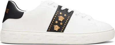 Versace White Greca Embellished Nylon Faux-leather Sneakers In Animal Print