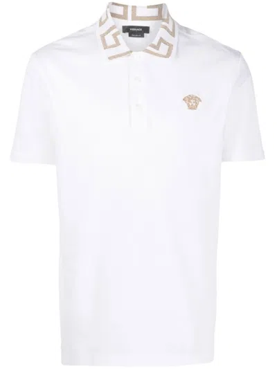 Versace Greca Short-sleeved Polo Shirt In Optical White