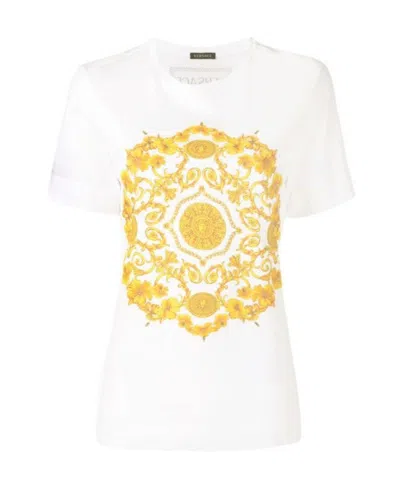 Versace White Hibiscus Printed T-shirt