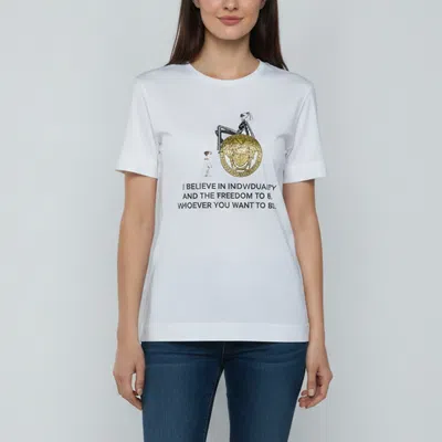 Pre-owned Versace White 'i Believe In Individuality' Medusa Print Cotton T-shirt S